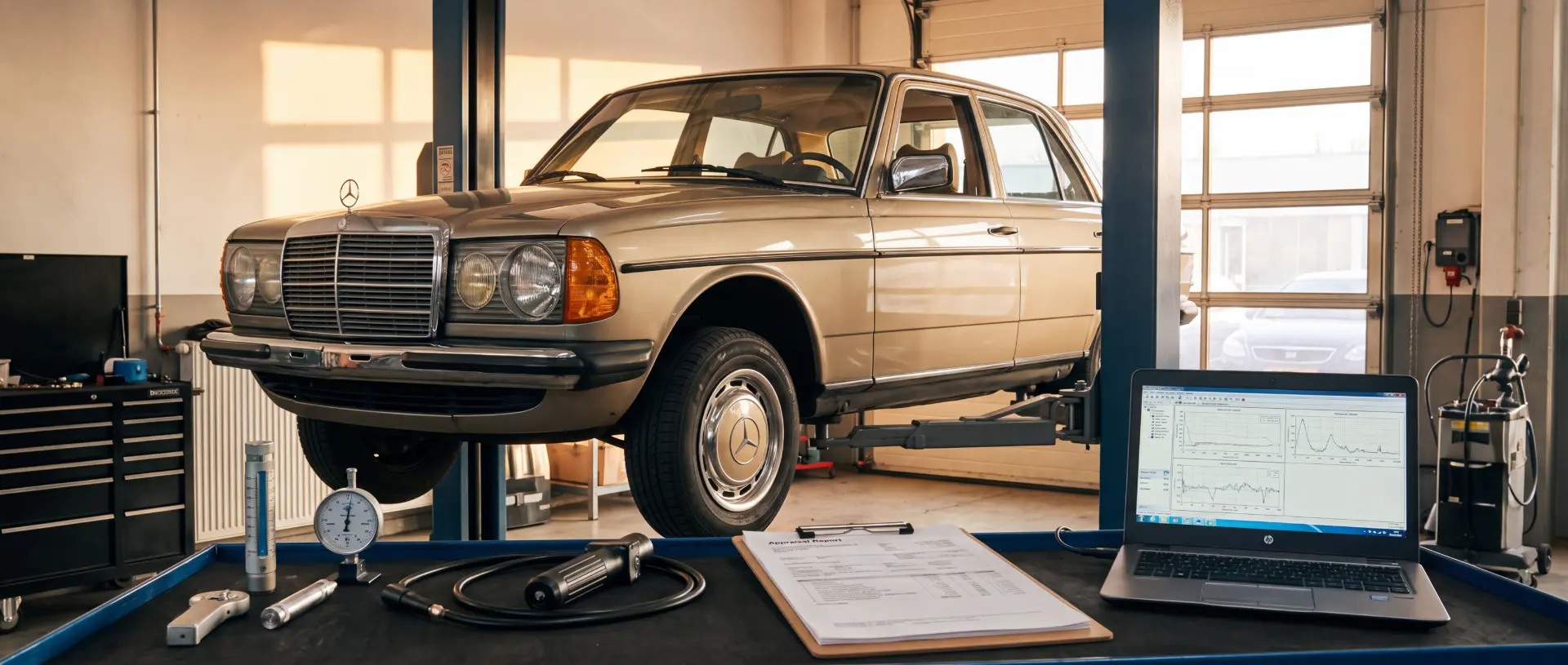 Klassischer Mercedes bei der Oldtimer-Zustandsbewertung
