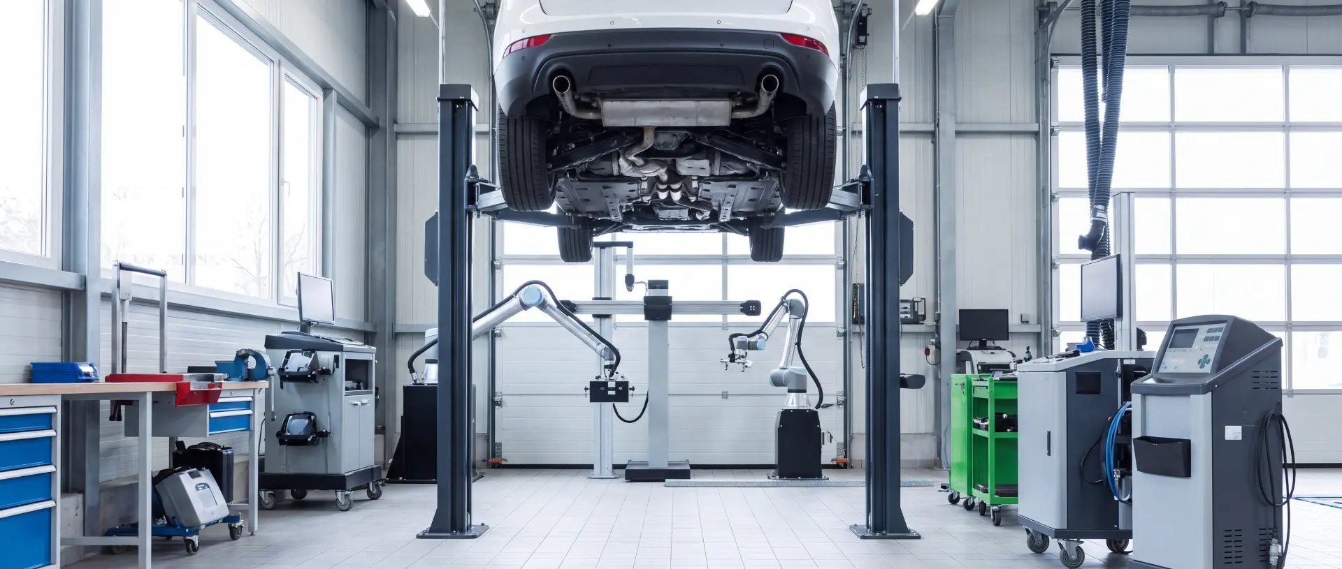 Fahrzeug auf der Hebebühne bei der elektronischen Fahrzeugdiagnose